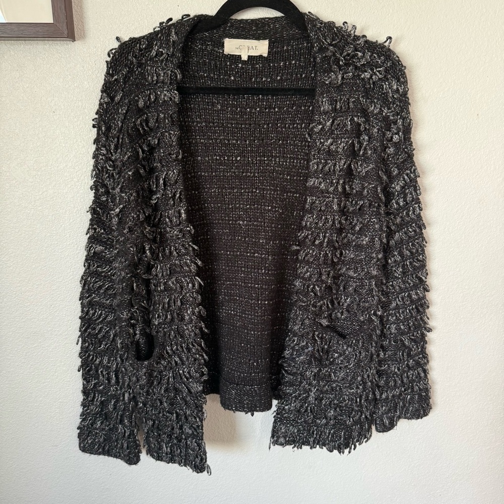 The Great Monster loop knit yarn cardigan sweater Metallic Black 1 Small - Picture 2 of 8